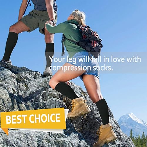 Miniatura 80 de Calcetines de compresión y circulación para mujer y hombre (3 pares), para enfermería, correr, viajar, calcetines hasta la rodilla