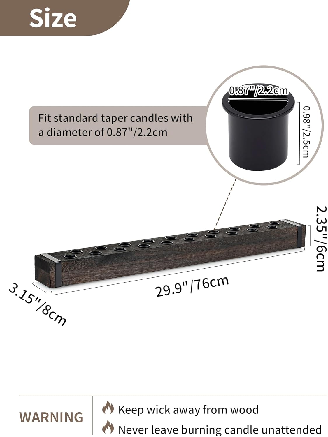 NUPTIO Taper Candle Holders Wood: Wooden Candelabra Long Candles Stick Centerpieces - Farmhouse Candlestick Holder 20 arm for Birthday Party Fireplace Table Decor 30 Inches