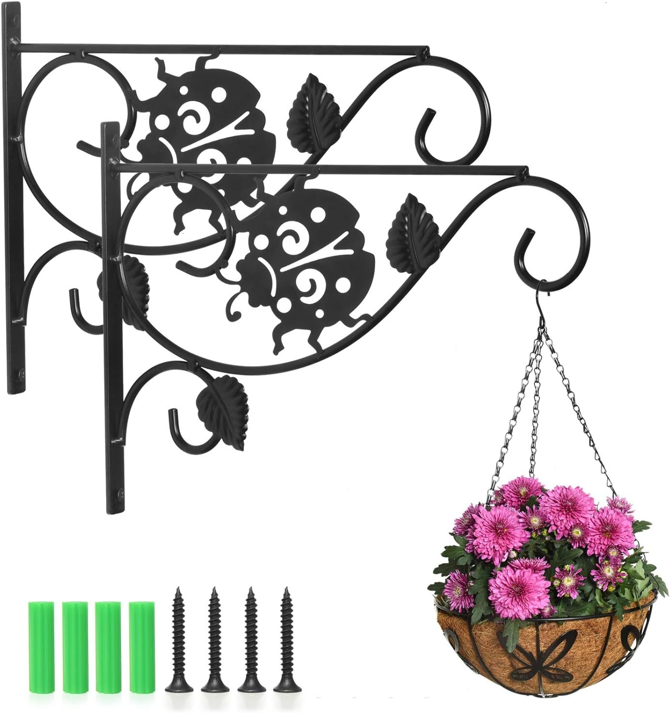 Rocinha Sturdy Hanging Plant Bracket Iron Plant Hooks for Wall, 2 Pack 12.9 Inch Wall Plant Hangers Outdoor for Hanging Bird Feeders Lanterns Wind Chimes Flower Baskets