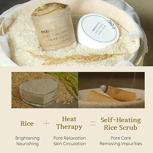 Miniatura 5 de THANKYOU FARMER Rice Pure The Real Scrub Pack, exfoliante facial coreano, vegano, fórmula autocalentable, especial para el hogar, spa, exfoliante