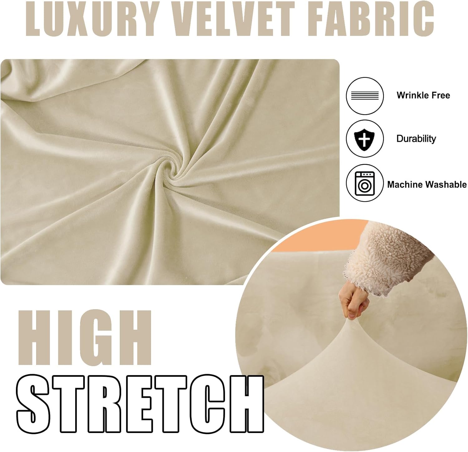 UNBBRRL Velvet Couch Cover for Chesterfield Sofa Slipcover Separate Large Seat Couch Cushion Covers Furniture Covers for Dogs Washable (Beige,Sofa+3 Large Seats)