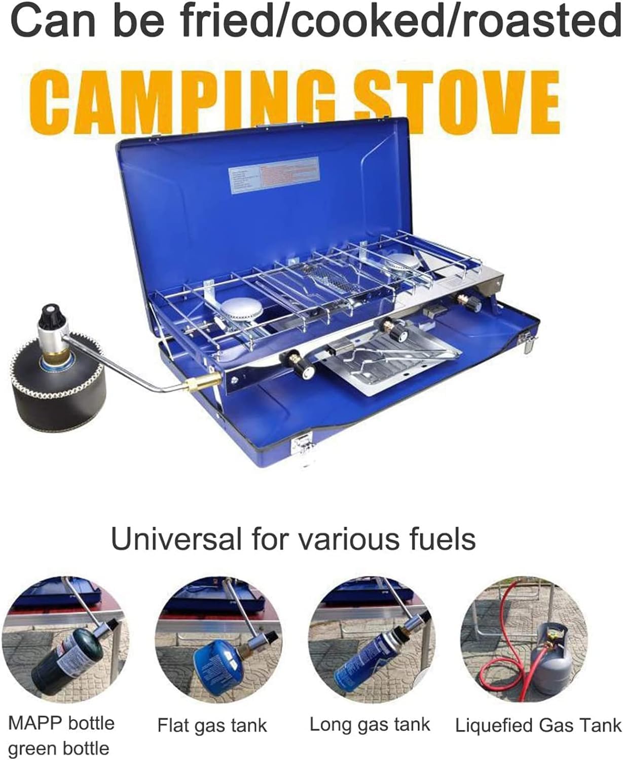 Camping Gaskocher und Grill - Tragbarer faltbarer Doppelbrenner-Herd für Outdoor-Kochen, Camping, Reisen | Kompakter Gaskocher für Festivals, Picknicks