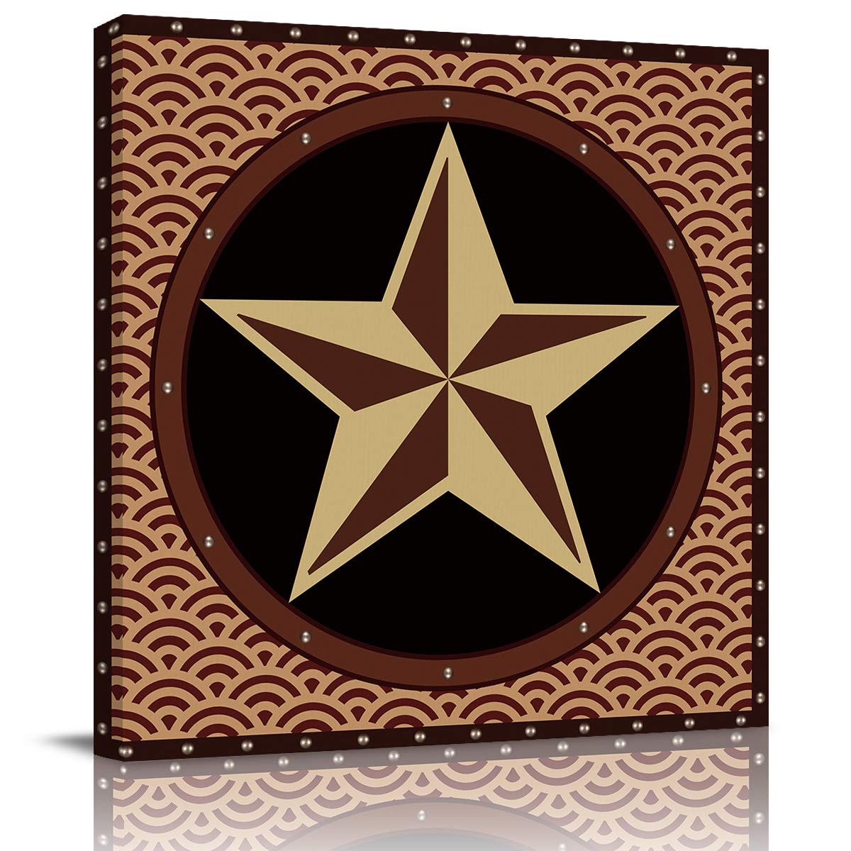 Canvas Print Wall Art Texas Star Rivet Pattern Oil Paintings Printed on Canvas Gallery Wrapped Canvas Art Brown Pictures Paintings Framed Artwork for Home Decor - 8x8 inches