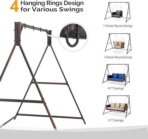 Miniatura 3 de VINGLI Soporte de columpio de ratán de 7 pies, marco de columpio para patio, 1200 libras, para exteriores, patio, jardín, color marrón