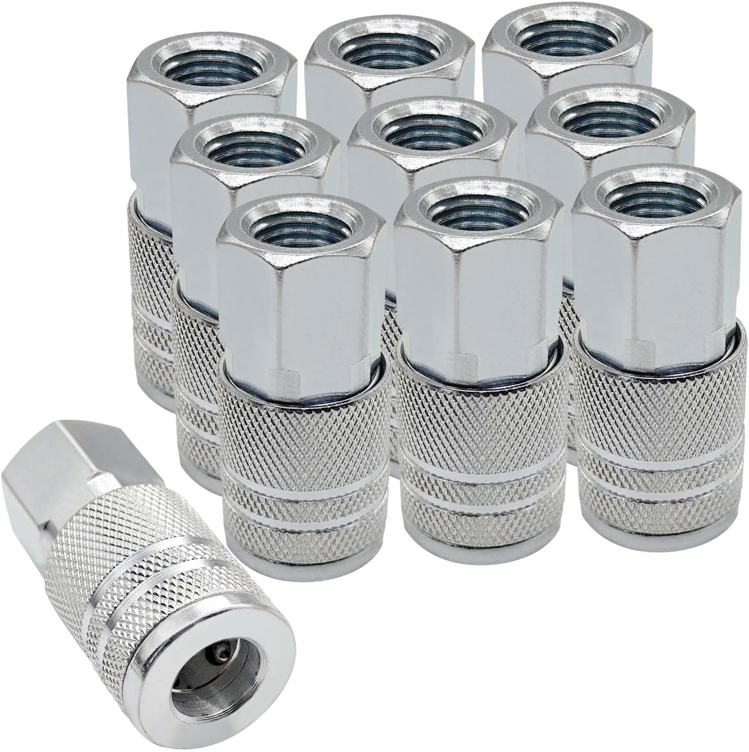 1/4 Air Hose Fittings,1/4 Inch Industrial M-Type Coupler Female Threads Size Steel Air Tools Fittings Compressor Accessories Set (10 Pack)