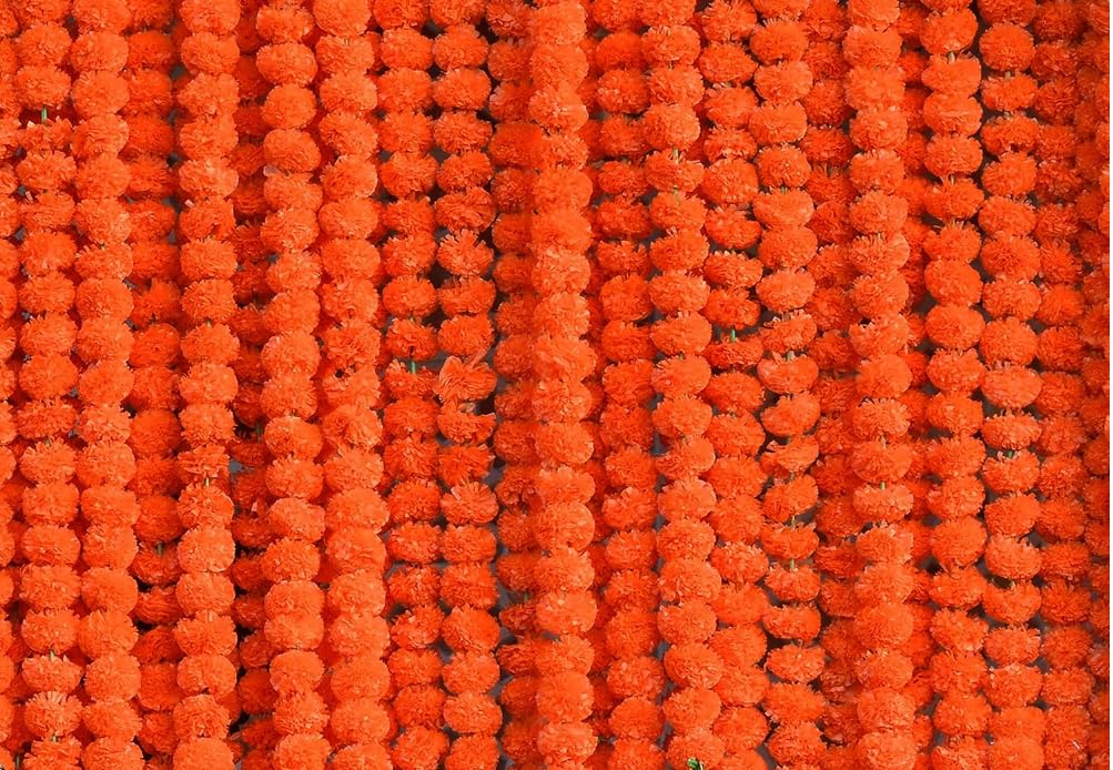 Pound Veg Orange Decorative Marigold Garland Mala Artificial Flower Genda Phool 5 Feet Long For Decoration, Home, Wedding, Festivals, Durga Pooja, Diwali, Ganesh Chaturthi