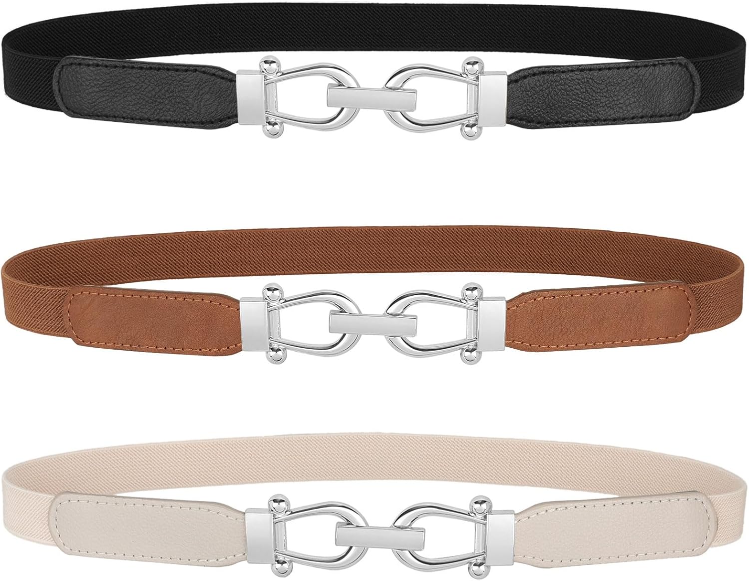 JASGOOD Women Skinny Elastic Belt for Dresses,Thin Retro Stretch Waist Belt with Golden Buckle