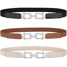 JASGOOD Women Skinny Elastic Belt for Dresses,Thin Retro Stretch Waist Belt with Golden Buckle