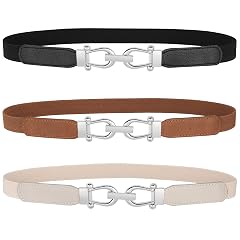 JASGOOD Women Skinny Elastic Belt for Dresses Thin Retro Stretch Waist Belt with Golden Buckle