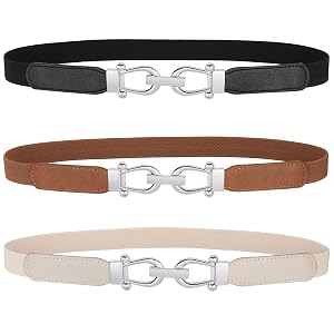 JASGOOD Women Skinny Elastic Belt for Dresses Thin Retro Stretch Waist Belt with Golden Buckle
