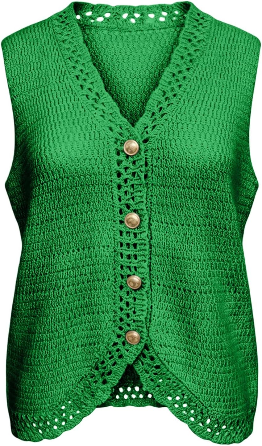 Women Crochet Tank Top,V Neck,Cropped,Button Down,Sleeveless Boho Style | Exquisite handmade knit texture, ideal for beach vacations, daily leisure and evening outings