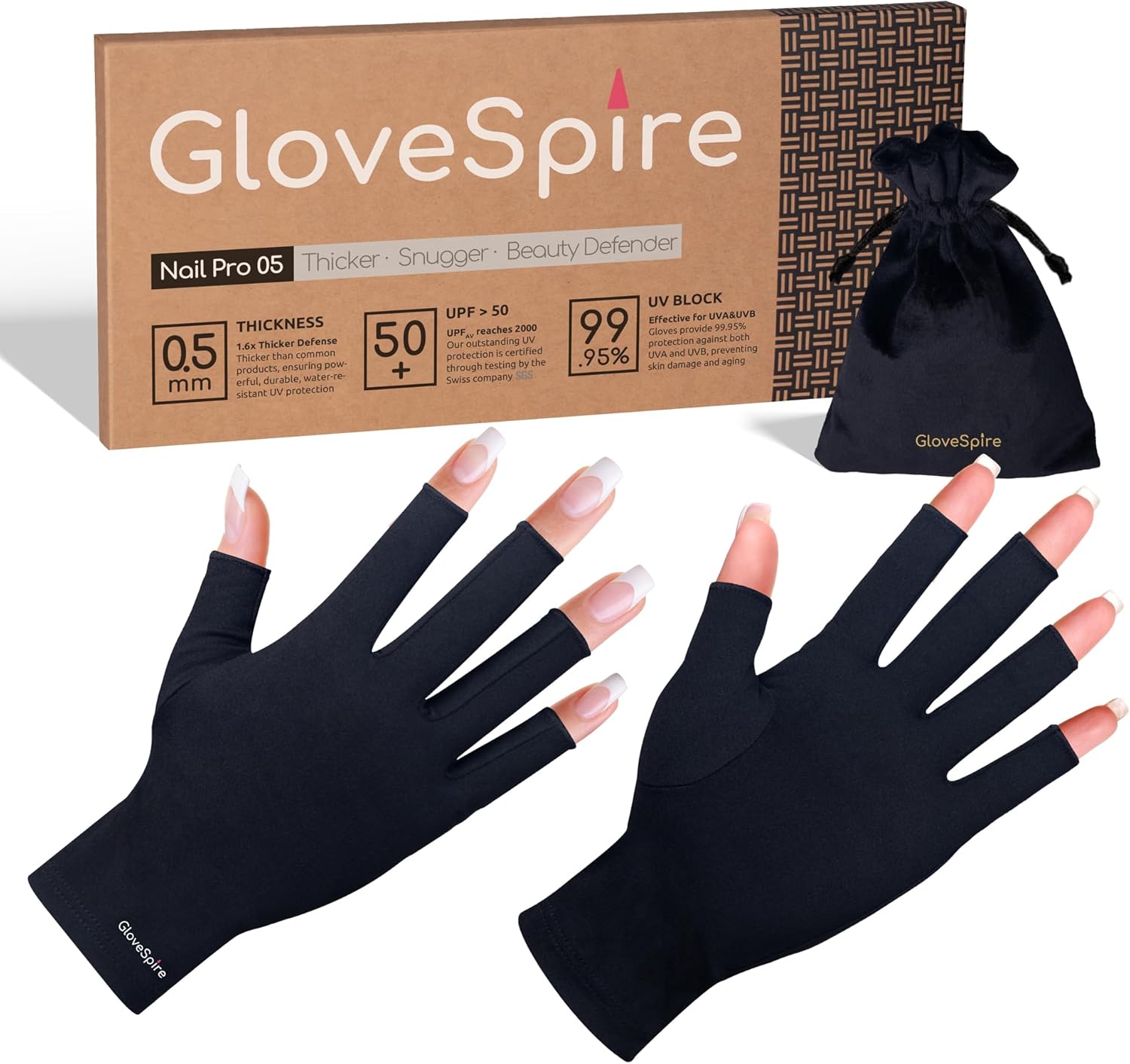 GloveSpire UV Gloves for Gel Manicures,Thickened UPF50+ UV