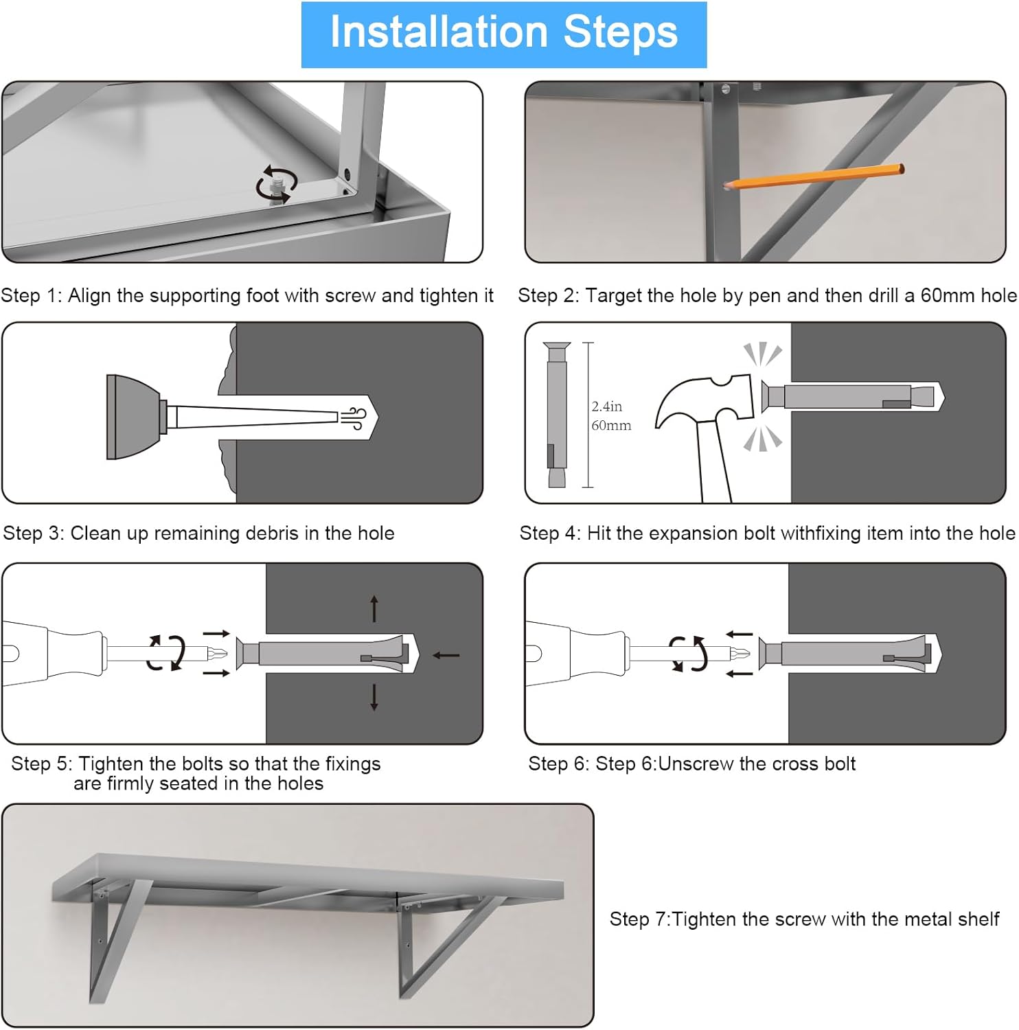 Stainless Steel Shelf 12 x 24 Inches,250 lb Wall Mounted Commercial Floating Shelving, Metal Shelves for Restaurant, Kitchen, Home and Hotel, Bar, Garage