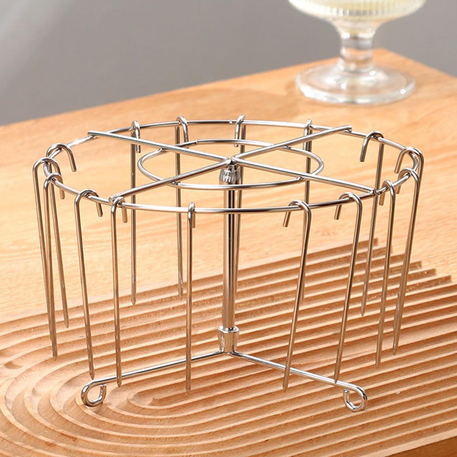 Air Fryer Rack, Stainless Meat Holder, Vertical Cooking Skewer Stand, Grilling Accessory, 6.3x3.94 Inches, Rotating Tool for Chicken Bacon and Home Food Preparation