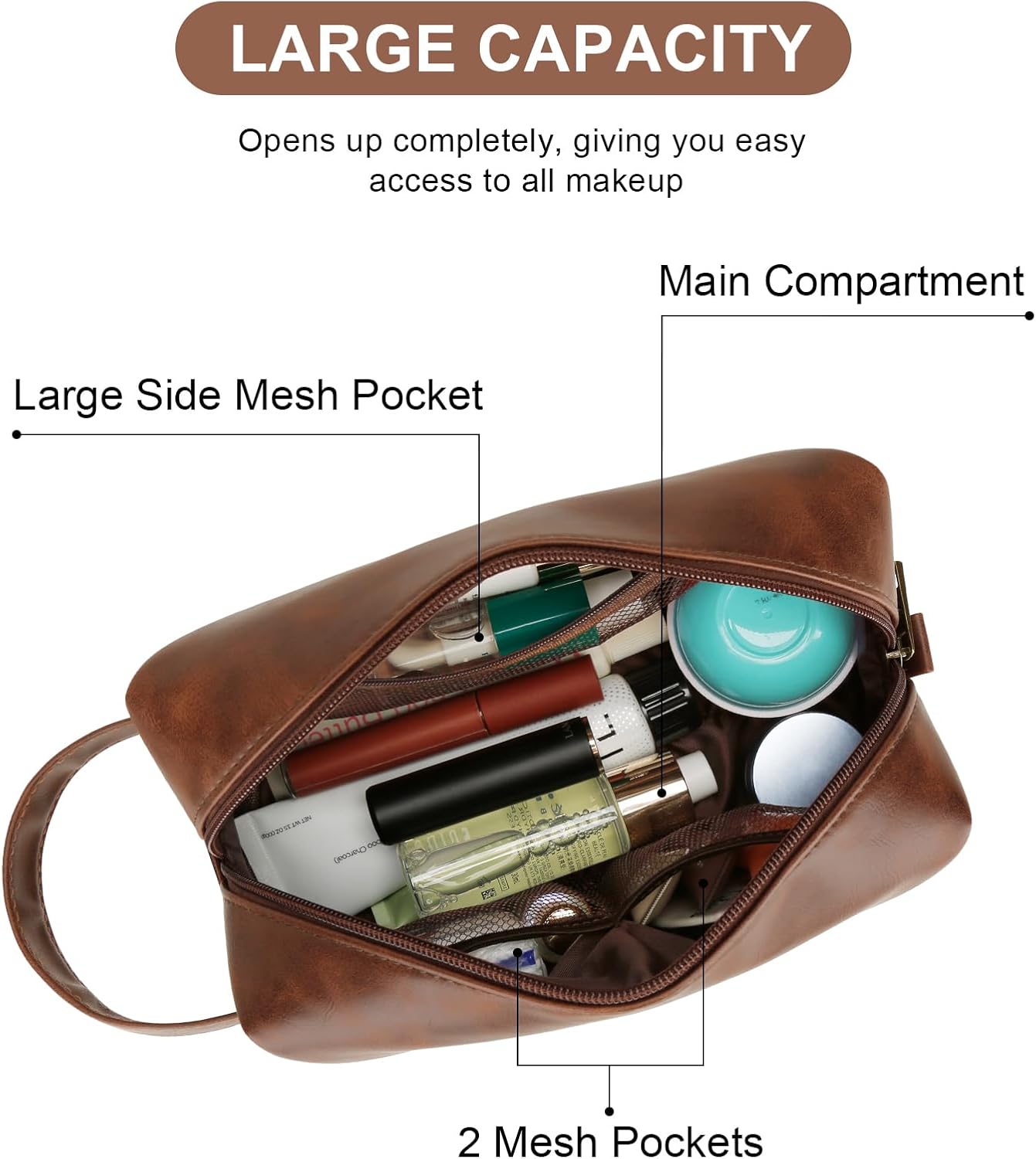 Men’s Personalized Gift Initial Travel Toiletry Bag for Him PU Leather Waterproof Shaving Bag for Travel Essentials Birthday Gift for Dad Husband Boyfriend (A)