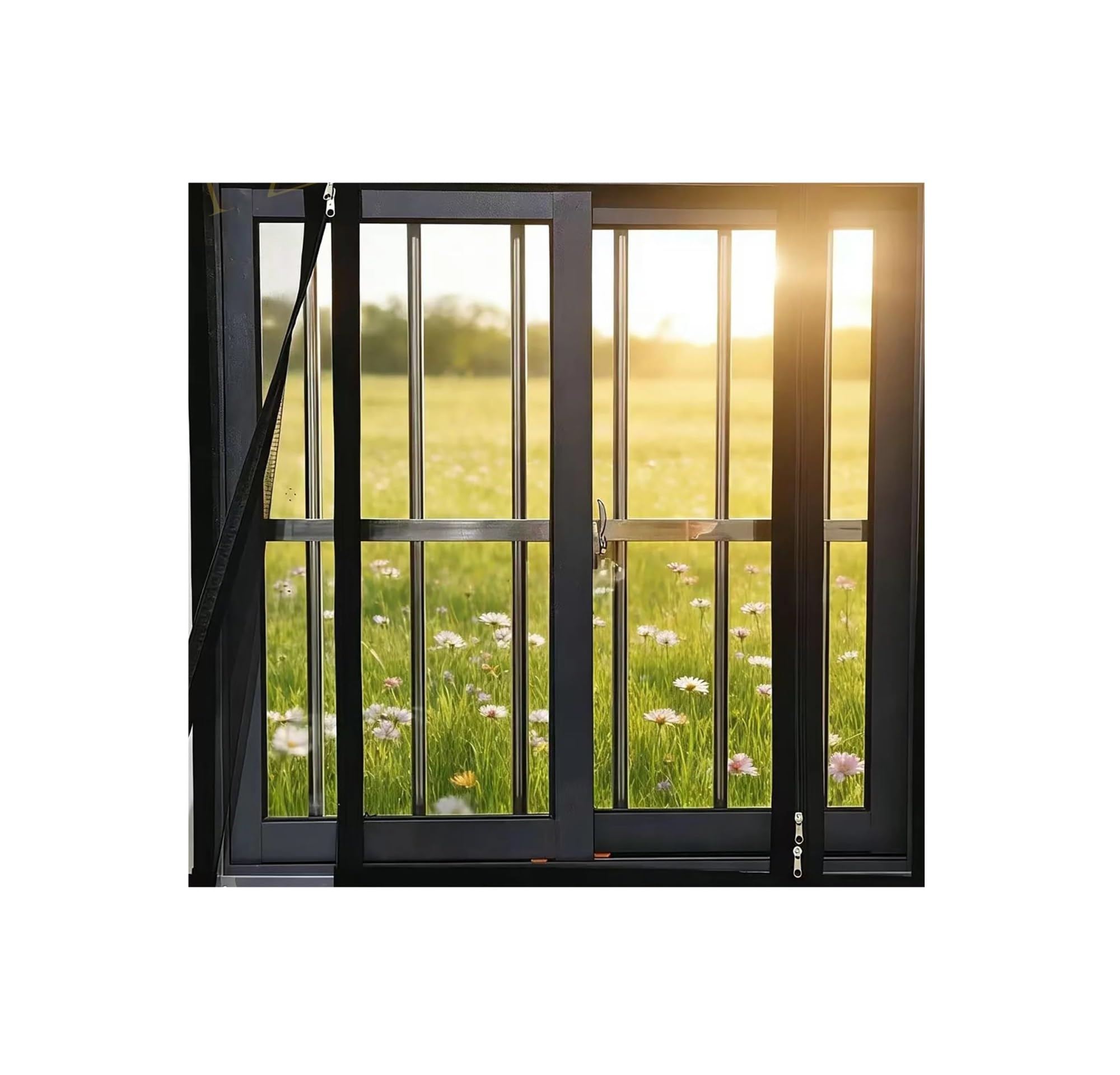 1pc Double Zipper Side Opening Mosquito Proof Screen Window for Indoor Use Non Porous Self-Adhesive(Black-Width 90cm,Height60cm)