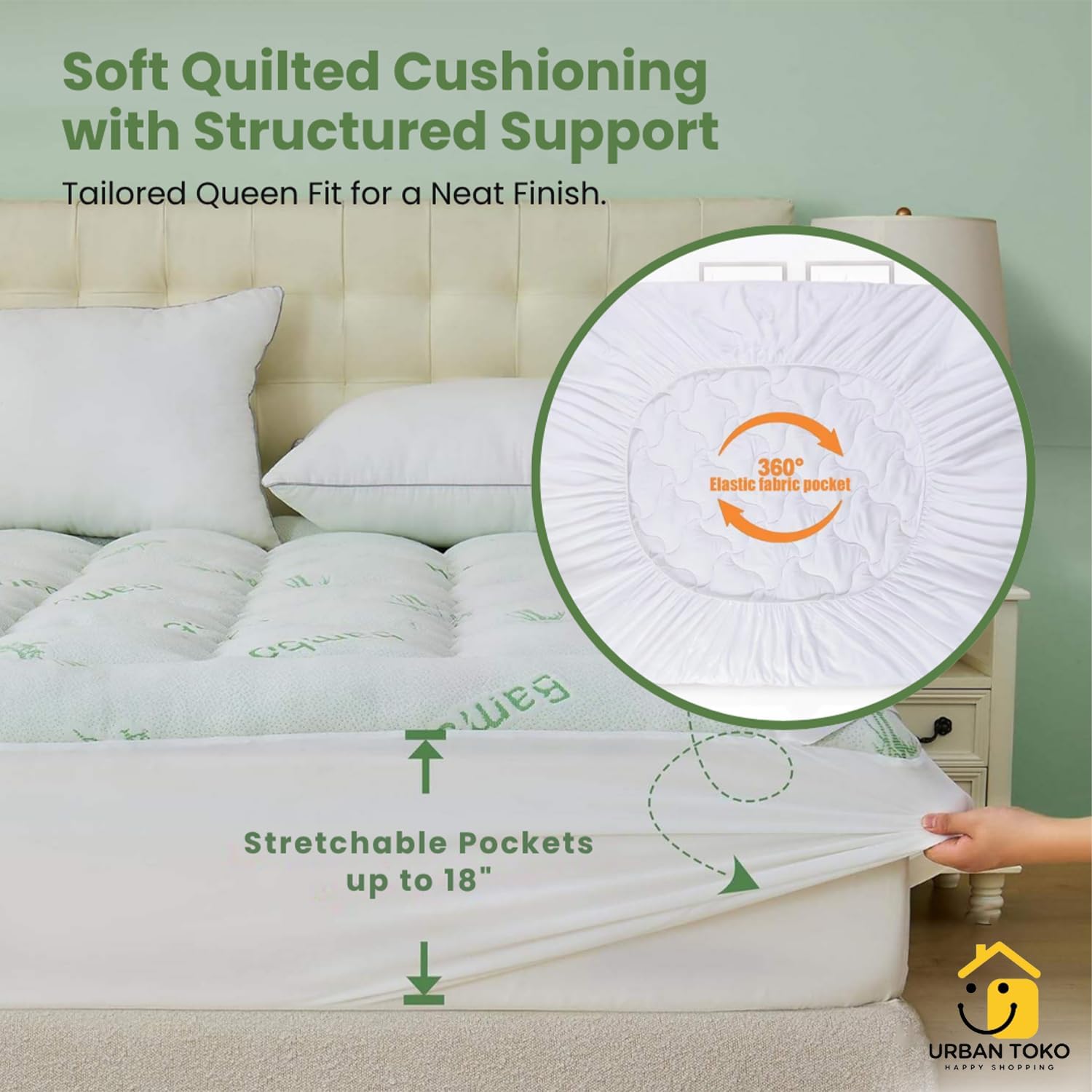 Bamboo Mattress Topper, Queen-Size Mattress with Quilted Bamboo Fabric Cover, Layered Design for Everyday Sleeping, Queen Mattress Topper for Bedroom, Guest Room & Home Use