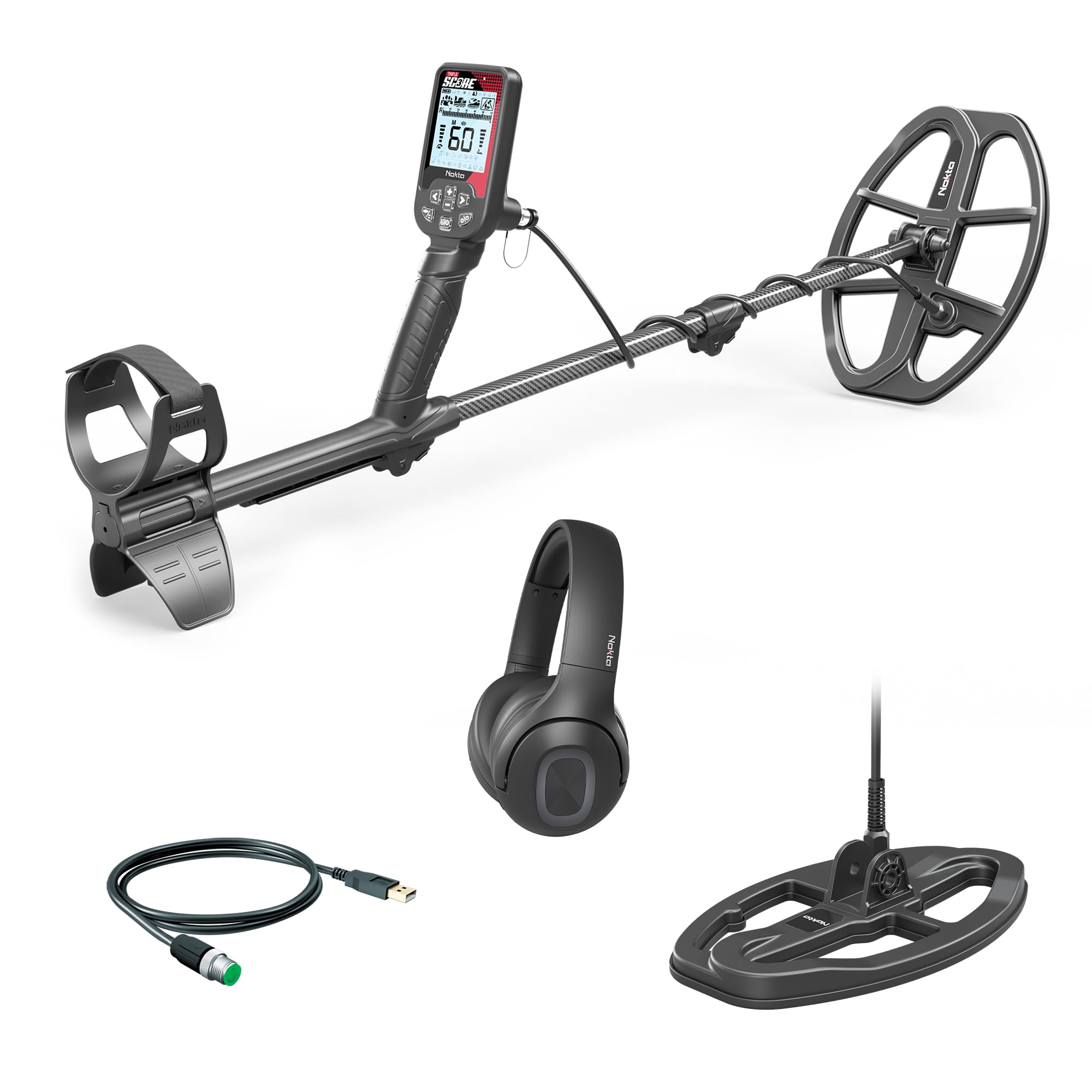 Nokta Triple Score PRO PACK Metal Detector for Adults - Fully Waterproof, Rechargeable, Simultaneous Multi-Frequency, Included Bluetooth Headphones and 2 Search Coils (SC30 & SC24)