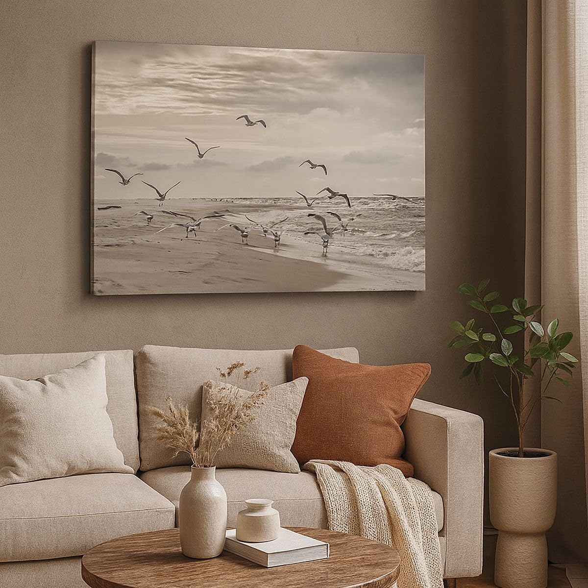 ARTTOR Wandbilder Dekoration Wohnzimmer Möwen Küste Boho Bilder auf Leinwand 120x80cm Leinwandbild Schlafzimmer Küche Deko Wand Kunstdruck Art Groß XXL Wanddeko Bild Wall Decor Canvas AA120x80-4723