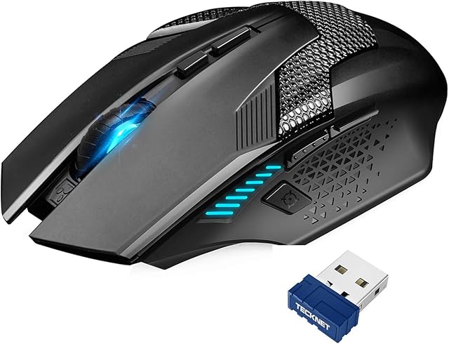 TECKNET 2.4G USB Wireless Optical Gaming Mouse, 8 Buttons, 4800DPI Nano Receiver for Windows XP, Vista, WIN7, WIN8, Win10, MAC