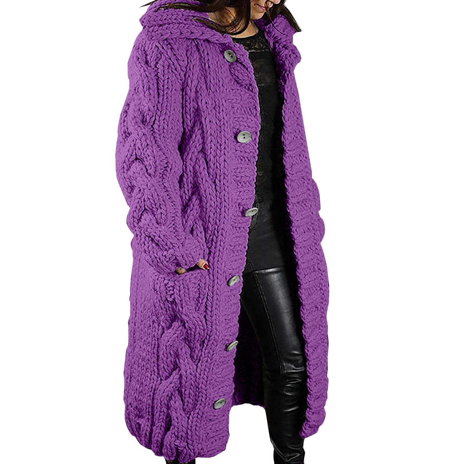 Strickpullover für Damen, Sweatshirt mit Kapuze, übergroßer Grobstrickpullover, einfarbig, vorne offen, locker, grober Pullover, lässig, lockere Strickwaren, Pullover mit Taschen