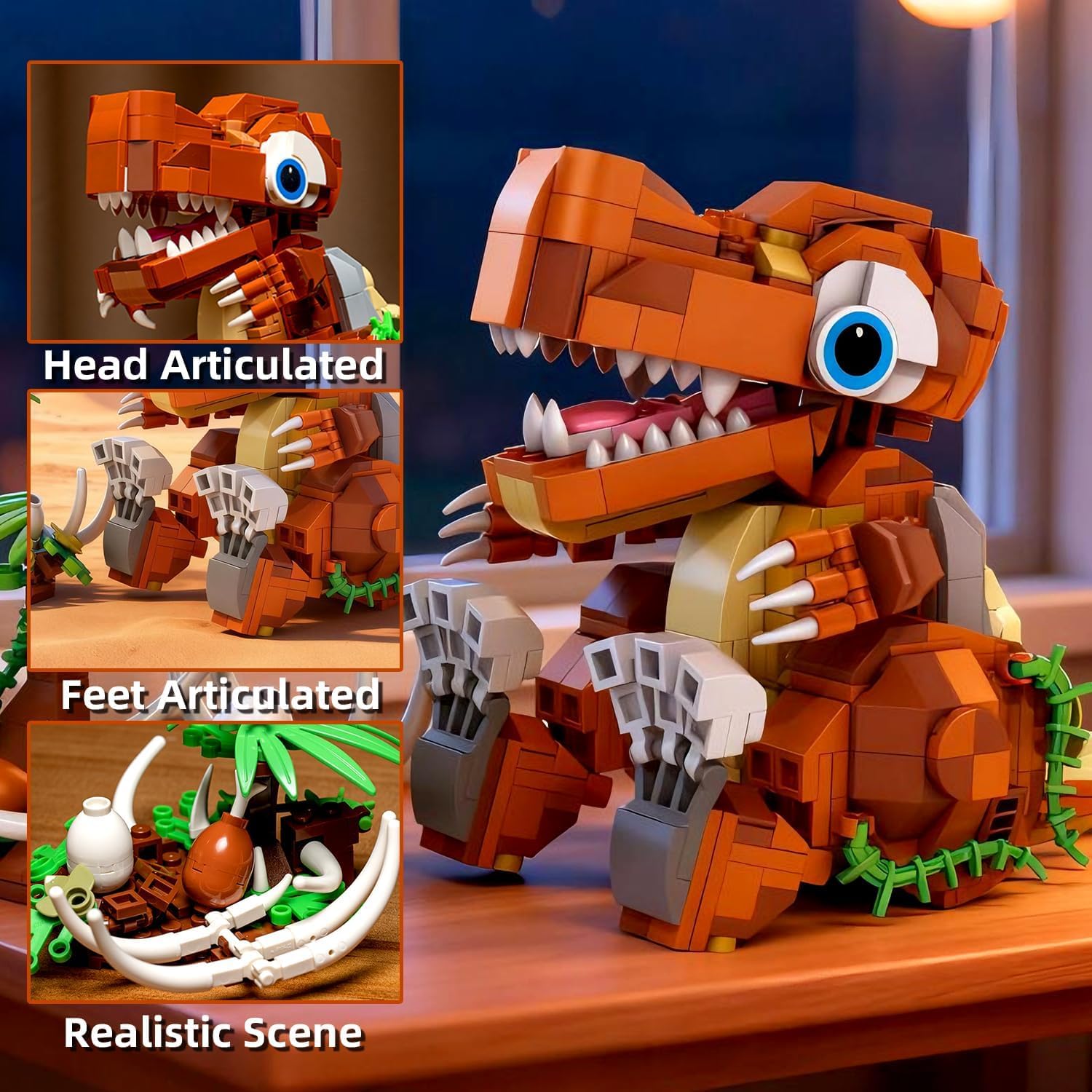 T-Rex Dinosaur Building Blocks Set, 630 Pieces Poseable and Movable Model, Gift for Kids Ages 6-12, No Missing Parts Guarantee