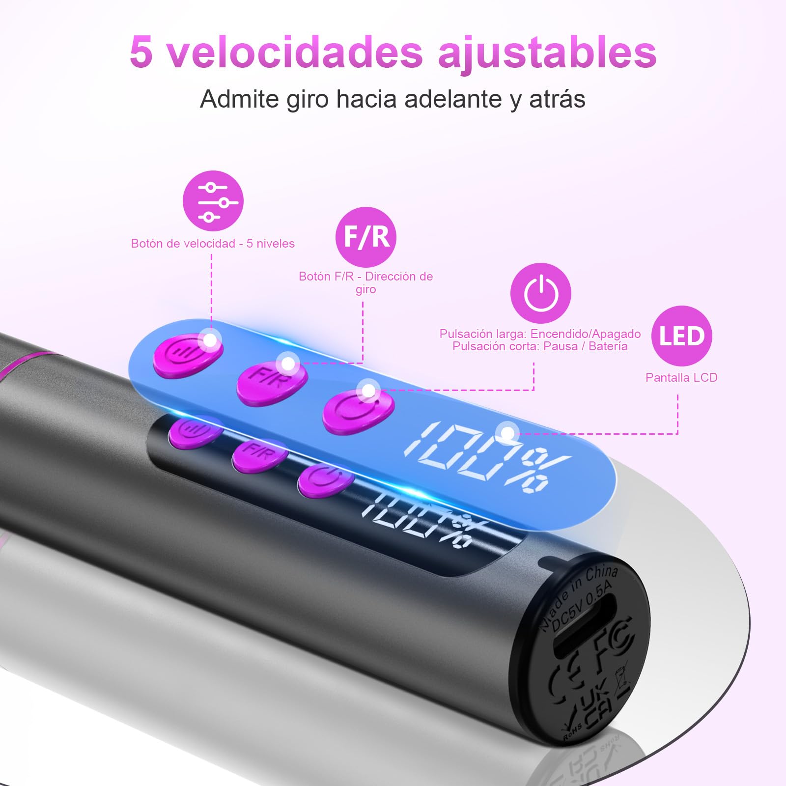 POFIBO Torno para Uñas Profesional - Lima Eléctrica uñas 35000RPM - 12 en 1 Torno para Uñas USB con Brocas de Cerámica - Manicura y Pedicura Eléctrico Profesional para Salón