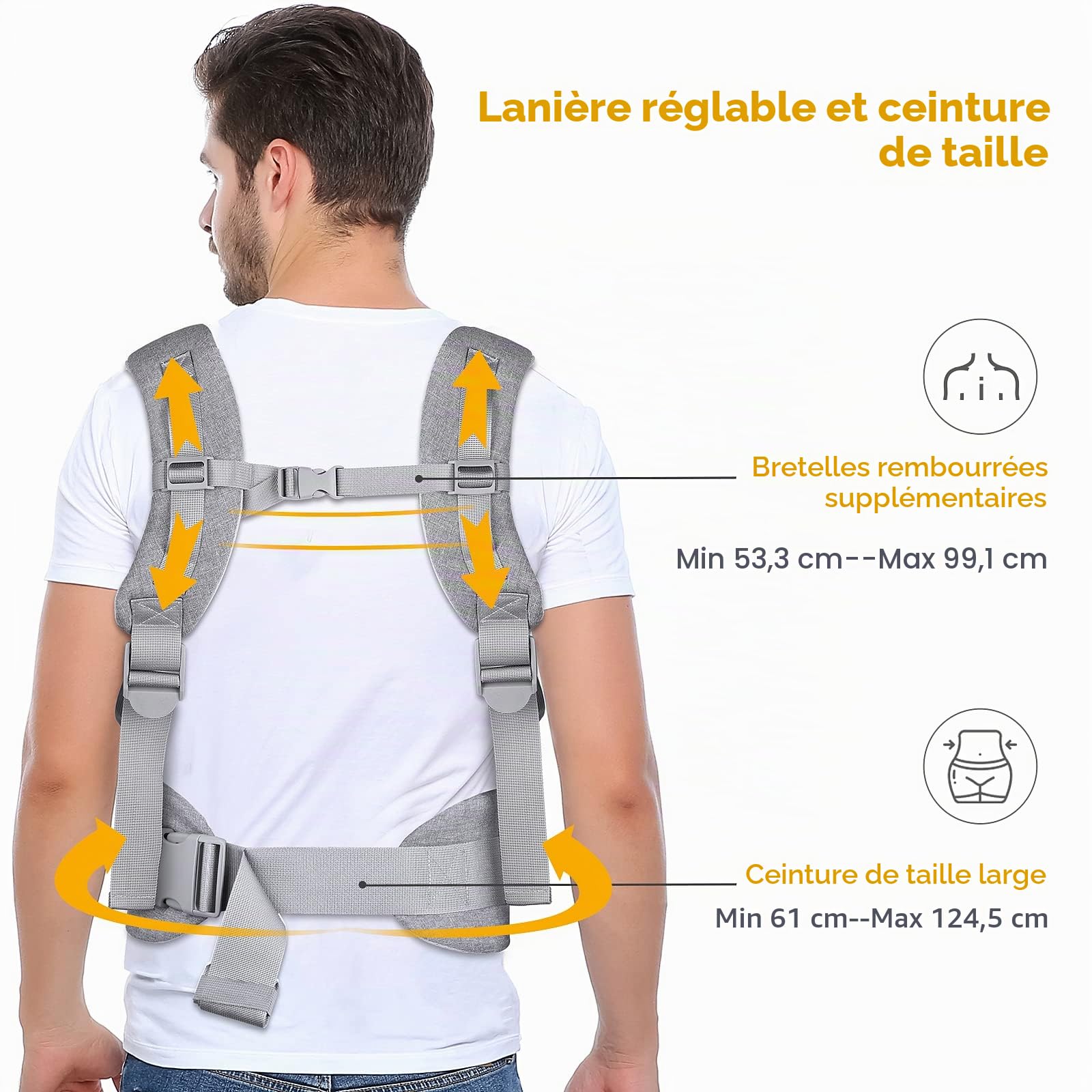 GAGAKU Porte-bébé pour bébés et tout-petits de 0 à 36 mois, Advanced 4-en-1 Porte bebe Facile à porter en position face à face vers l'avant et vers l'arrière pour enfants-Gris clair