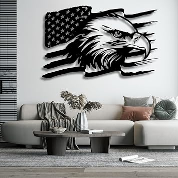 Lunwall American Eagle Metal Wall Art, US Flag Wall Decor, Large Metal Eagle Sign, Fourth of July Independence Day, Patriotic Gift (35x22inches / 90x56cm, Style 2)