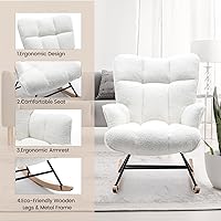 Vista 6 de Silla Mecedora para Cuarto de Bebé Teddy Tapizada Mecedora Deslizante Silla de Acento Mecedora Asiento Acolchado con Respaldo Alto Sillón Silla