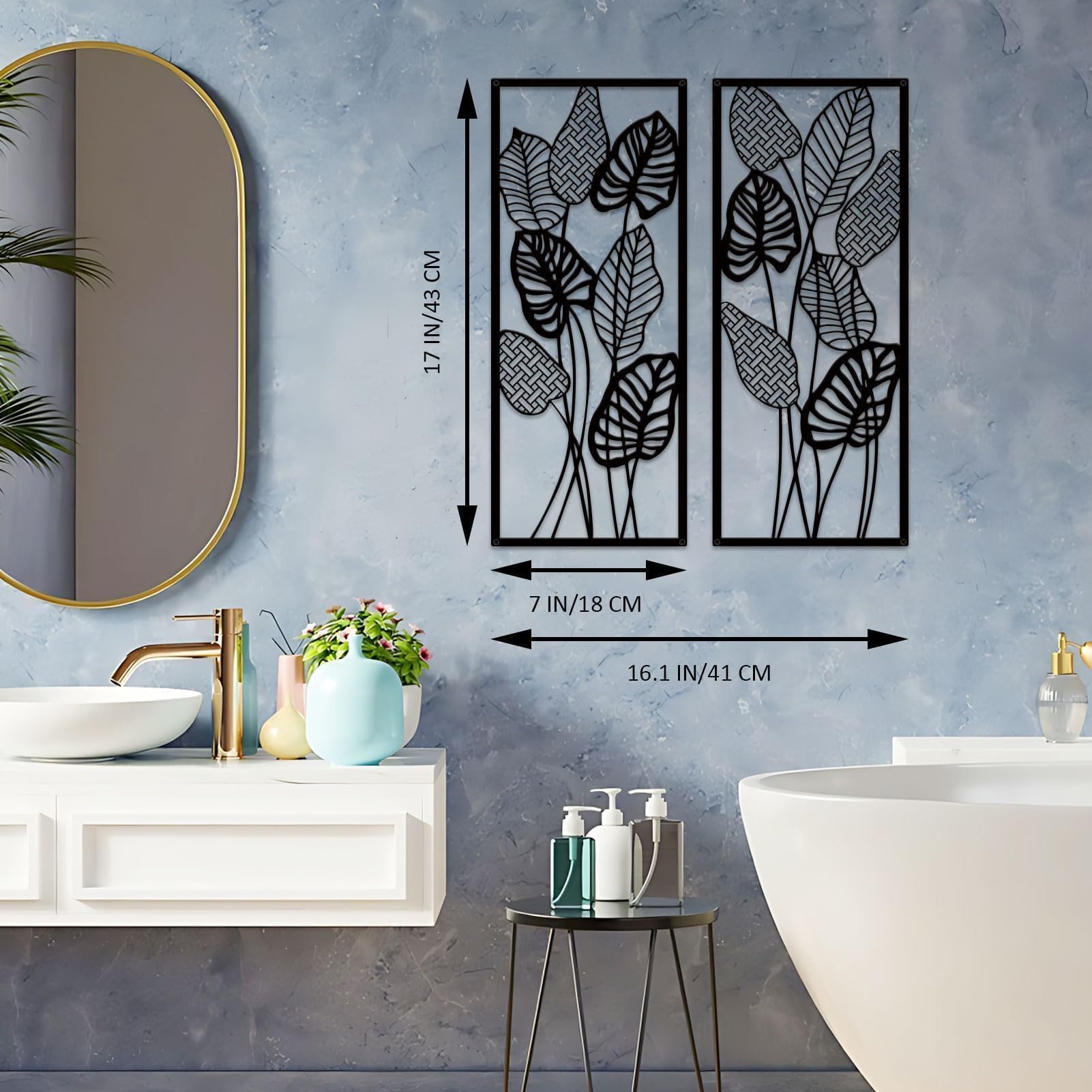 Ruelen 2 Pannelli Decorativi Da Parete In Ferro Battuto – Arco Finestra Con Medaglione, Stile Rustico, 24x40 Cm, Nero