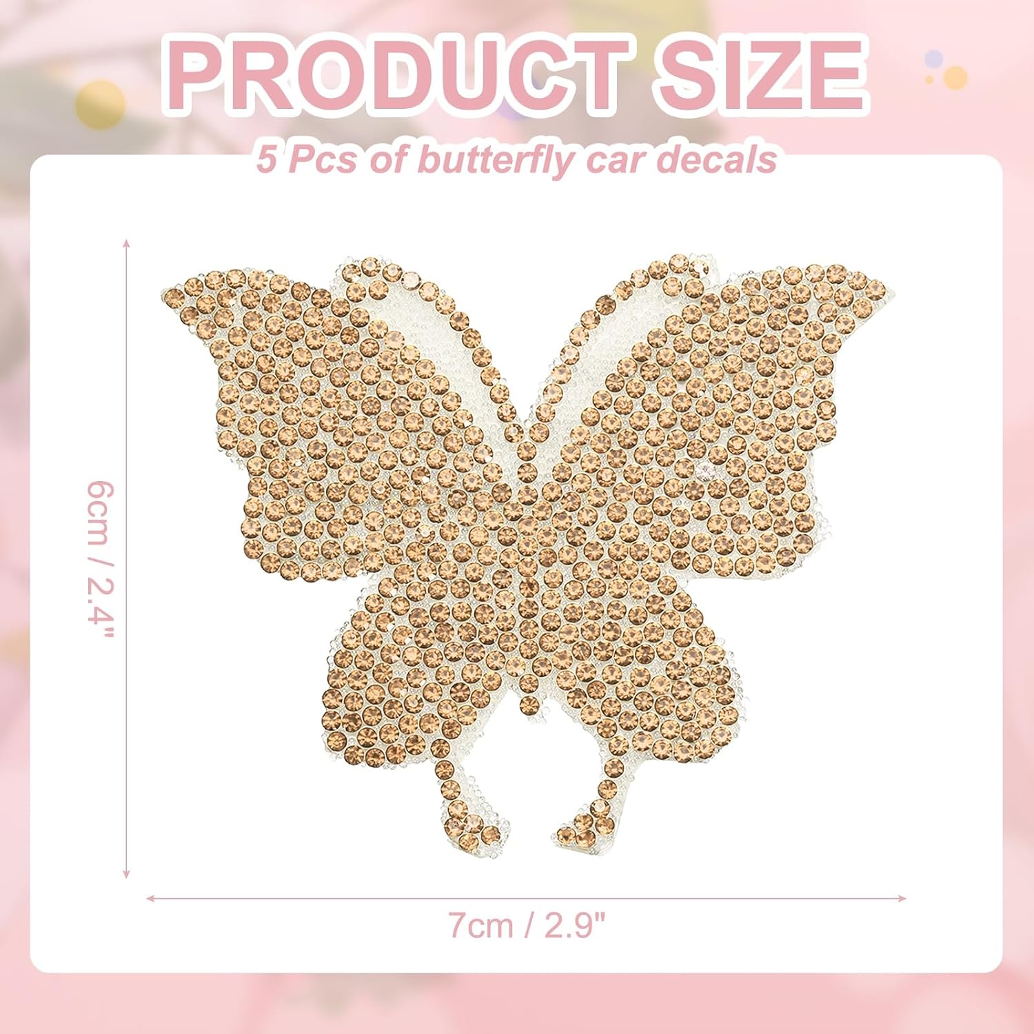PATIKIL 5Pcs Butterfly Car Decals for Women, 2.8" x 2.4" Rhinestone Crystal Car Sticker Self Adhesive Glitter Sticker Decoration for Bumper Window Laptops Luggage, Champagne
