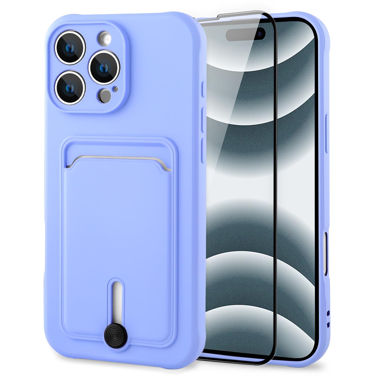 MZELQ TPU Wallet Compatible with iPhone 16 Pro Max Case, Card Holder Camera Protection Cover + Screen Protector, Push-able Slot for Girls Women -