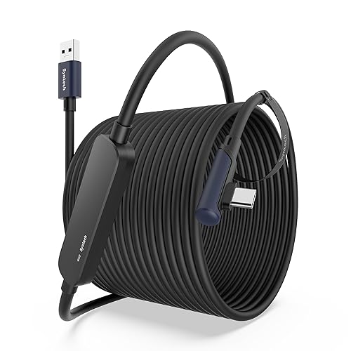 Syntech Link Cable 33FT with Signal Booster for Meta Quest 3/3S/2, Black | USB 3.0 High Speed with up to 5Gbps Data Transfer for PCVR and SteamVR Gaming, Reinforced L-Shaped USB-C Connector - Black - 33ft
