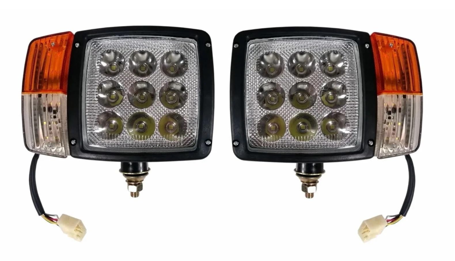Generisch 2x Frontscheinwerfer 12V 24V 27W Links + Rechts Set Universal Scheinwerfer mit Abblendlicht Fernlicht Blinklicht für Traktor Bagger Radlader Landtechnik Baumaschine