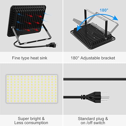 Miniatura 4 de Luz de inundación LED, reflector para exteriores de 200 W, luces de seguridad brillantes de 20000 lm, enchufe aprobado por UL, IP66, impermeable,