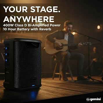 Gemini Wireless Battery PA Speaker, 400 Watts, OTG (GPSS-650 MKII)