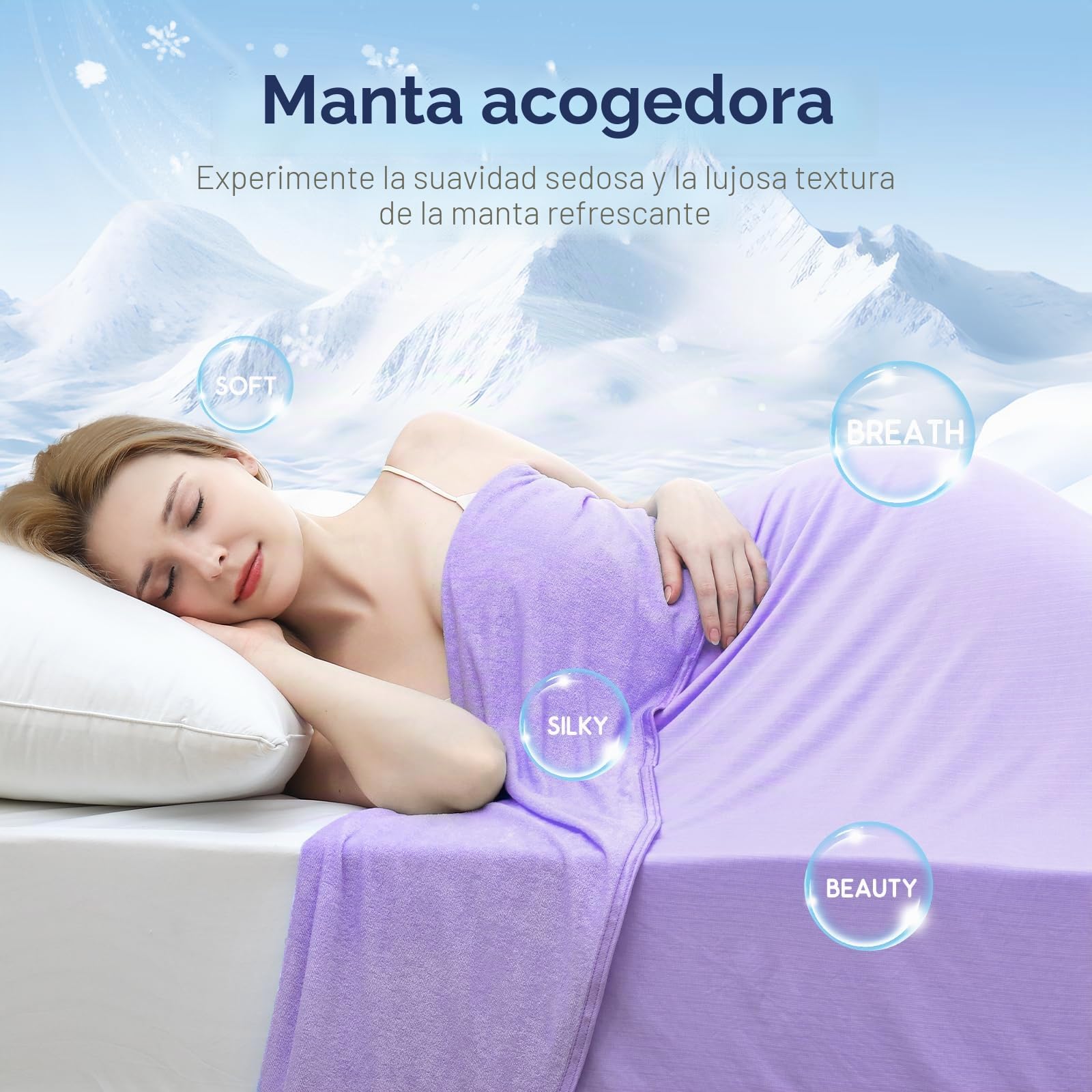 Avoalre Manta Verano con Fibra de Enfriamiento Japonesa ARC-Chill, Q-MAX 0.3, Ambos Lados Súper Suave Transpirable, Antiestática Ayudar a Dormir, para Cama Sofá Coche Viaje, 200 * 220CM, Púrpura