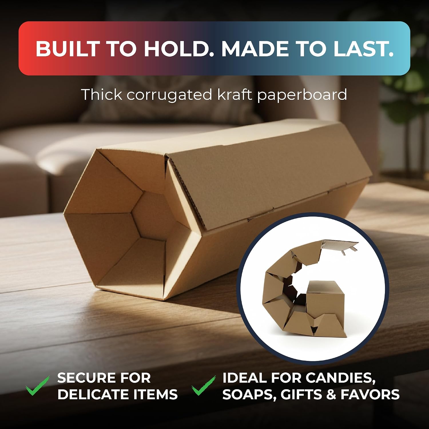 Jestik Hexagon Corrugated Foldable Kraft Paperboard Rolling Box | Durable Gift Packaging Box | Eco-Friendly Kraft Paper Gift Boxes for Presents, Party Favors & Storage (Medium, Pack of 2) image 4