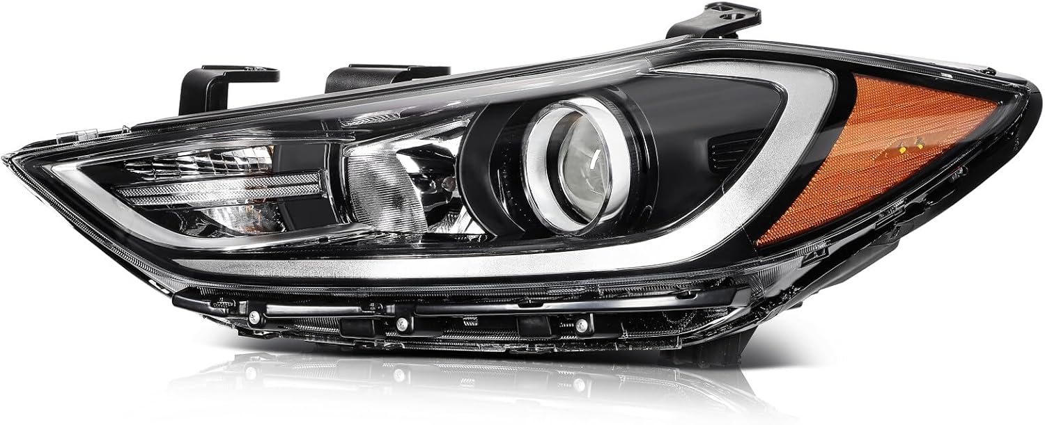 Headlight Assembly for Hyundai Elantra 2017-2018 Black Housing Amber Reflector Clear Lens Driver Side Headlamp