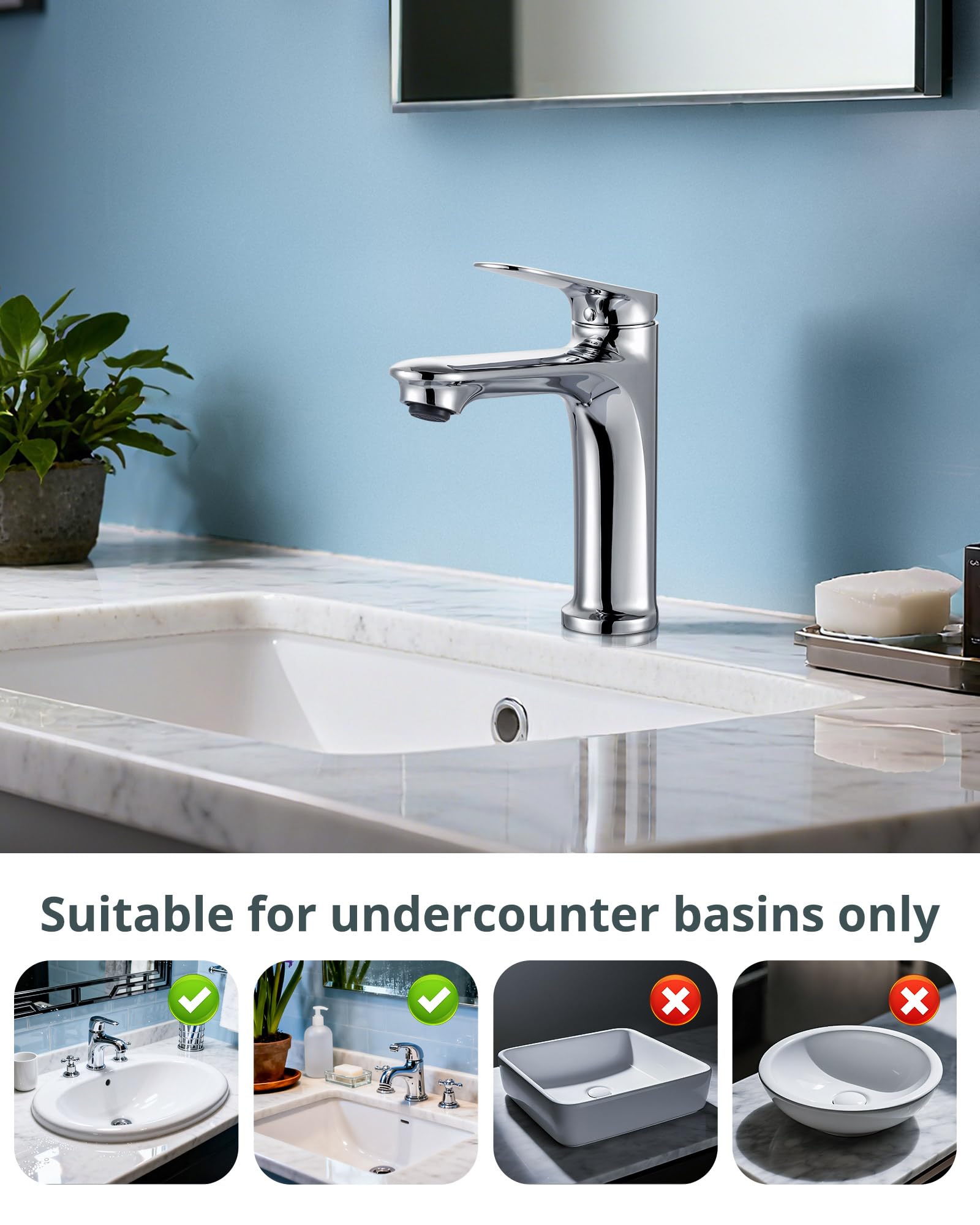 ARCORA Grifos de Lavabo, Grifo de Baño, Grifería con Salida de Agua Fría y Caliente Regulable, con Aireador Extraíble y Cartucho Cerámico, para Lavabos de Baño, Cromo