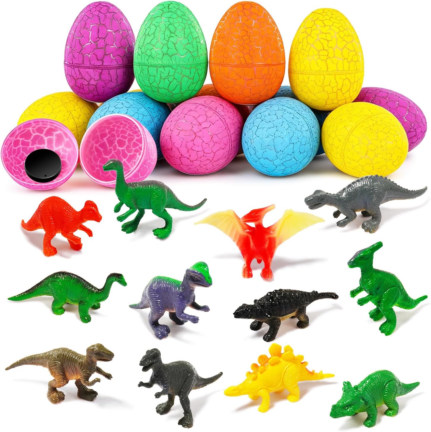 12 Dinosaur Eggs Toys, Surprise Pack with 12 Unique Dinosaur Figures, Dinosaur Figures Easter Basket Egg Hunt Stuffers for Kids, Toddlers, Boys, Classroom Prizes, Easter Eggs dongcoh
