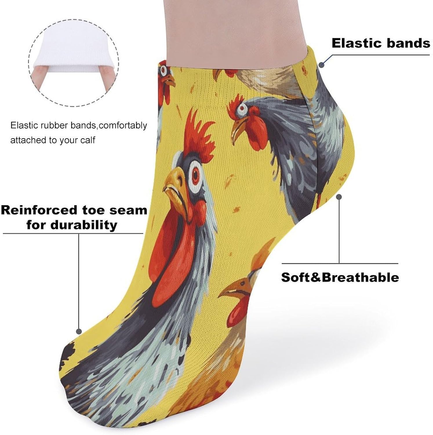 Socks for Men Women 5 Pairs Short Ankle Socks | Art Chicken Painting Low Cut Casual Crew Sock Cute Breathable Athletic Socks Non Slip No Show Sock
