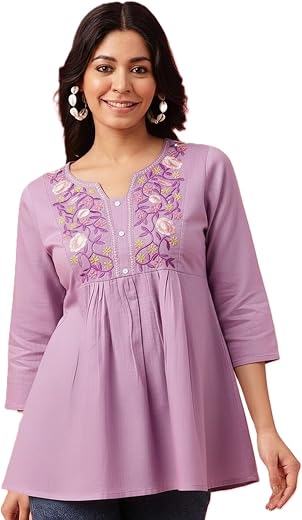 Asmeriyo Top for Women | Kurti for Women | Womens Embroidered Kurta Top (114-A-B)