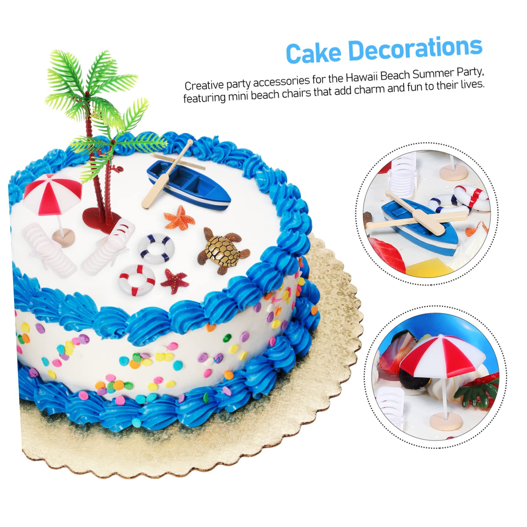 ABOOFAN 10pcs Ocean Themed Cake Decoration Kit Decor Palm Tree Boat Parasol and Chair Accents for Birthday Shower and Sports Events