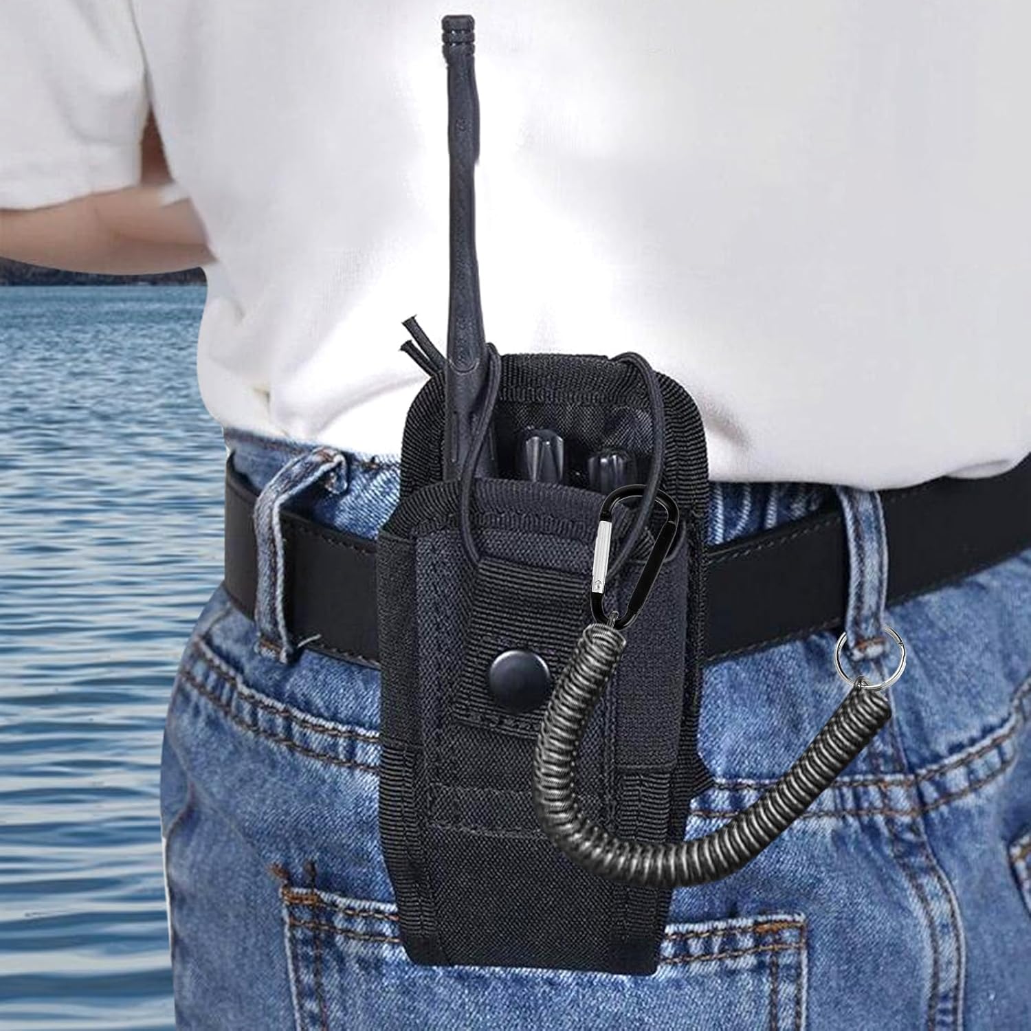 6 PCS Black Fishing Lanyards, Heavy Duty Retractable Coiled Lanyard Spring Coil Cord Keychain, Fishing Tool Tether Steel Wire Coiled Lanyard with Keychain for Pliers Boating Kayak Pliers Boating - Image 4