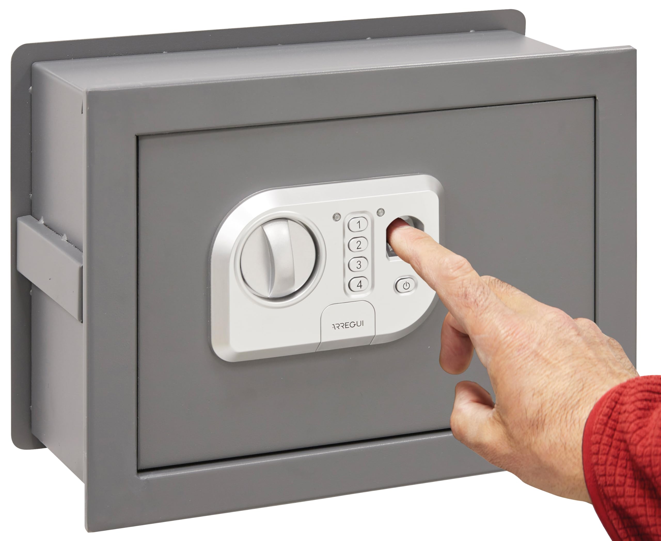 Arregui Print 141520 Cassaforte da incasso a muro con apertura tramite impronta digitale o con codice|Cassaforte di sicurezza con lettore biometrico per casa e ufficio|Scomparto estensibile 26 x 35 x