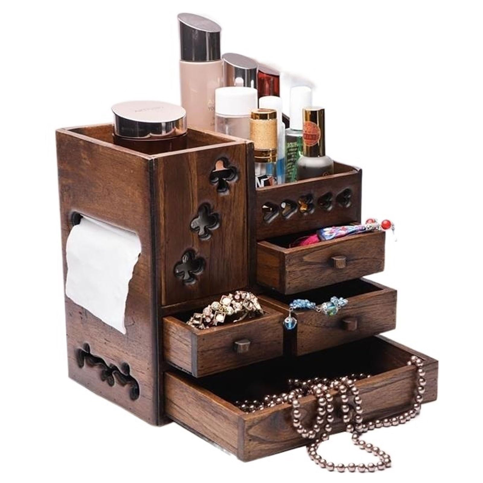 ZYYANSHOP Solid Wooden Makeup Organizer and Storage with 4 Drawers, Jewelry Box, Cosmetic Countertop for Bathroom, Bedroom, Closet, Kitchen, Vanity & Dresser,Make up Station Cosmetic Storage Box