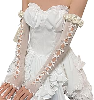 Lolita Lace Fingerless Gloves Gothic Bow Long Arm Warmers Y2k Tulle Accessories for Women Halloween Wedding Bridal Prom Wrist Cuff