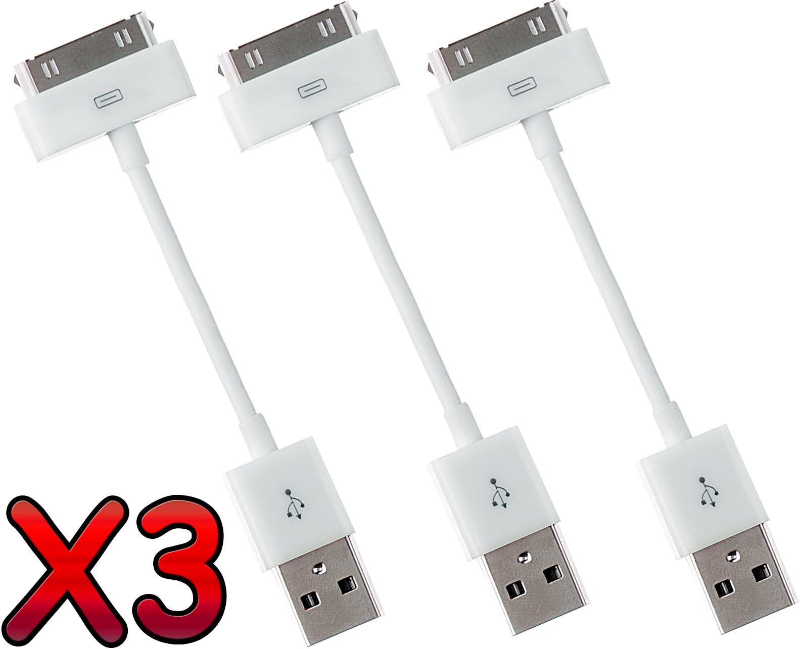 (3pc Cables) - Apple Sync USB Data Cable Charger for iPhone 4, 4S, 3, 3GS & iPod & iPad 2, "The New iPad" (White)